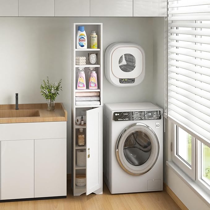 VECELO 71 Inch Tall Storage Cabinet - 6 Adjustable Shelves, Bottom Enclosed Storage, Elevated Moisture-Proof Base, Organizer for Bathroom Kitchen Pantry-White