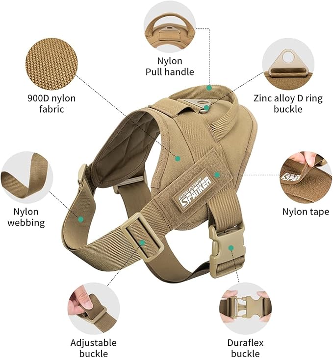 Excellent Elite SPANKERTactical Dog Vest Training Military Patrol Service Dog Harness Adjustable Nylon Dog Harness with Handle(Brown-L)