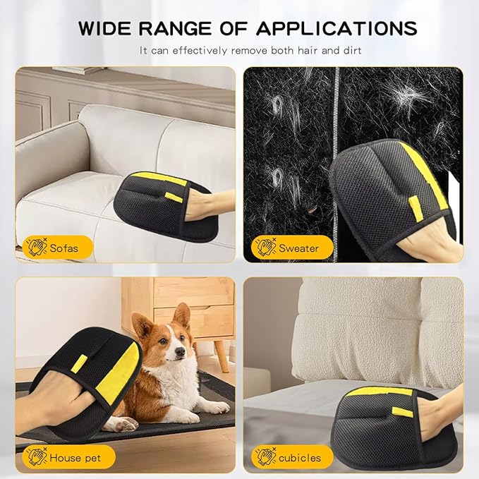 Electrostatic Pet Hair Removal Gloves: Quick Wiping - Reusable & Washable for Sofa Clothing Pet Beds Effortless Cats & Dogs Hair Remover for Busy Pet Owners (Black)