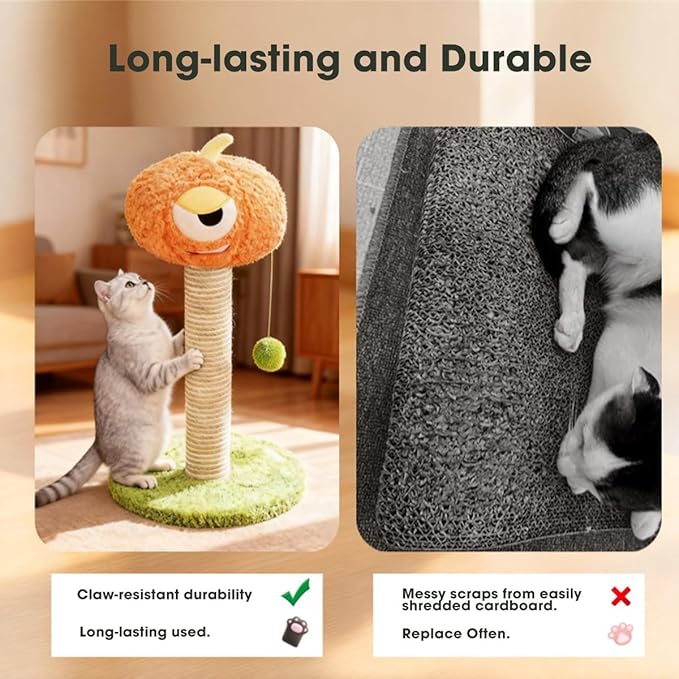 Pumpkin Cat Scratching Post for Kittens – Soft Velvet Base, Play Ball, Stable & Durable, Premium Jute Wrapping Non-Shedding Jute 30 * 30 * 60cm