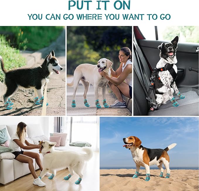 Dog Shoes for Large Dogs, Medium Dog Boots & Paw Protectors for Hardwood Floors, Outdoor Dog Booties for Hot Pavement Winter Snow Hiking, Breathable Dog Shoes with Reflective Strips Size 7