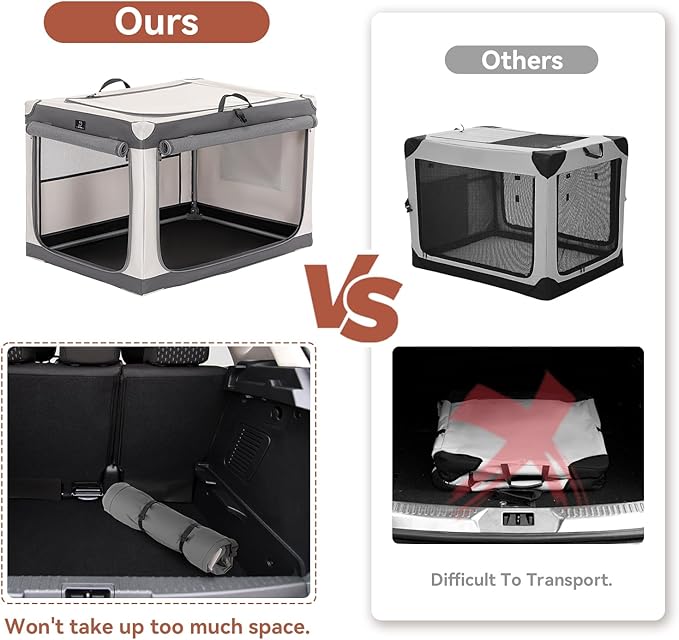 A 4 Pet Soft Dog Crate 36 Inch Mid Portable Collapsible Pet Travel Kennel, 3-Door Soft-Sided Lockable Zippers & Reinforced Steel Frame, Easy Setup, Mesh Panels — Ideal for SUV, Car, Camping & Home Use