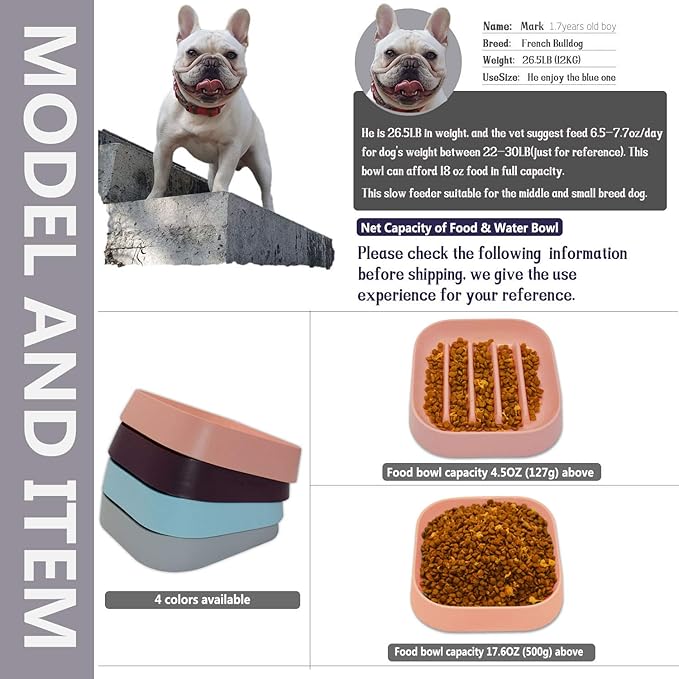 Healthy Slow Feeding Dog Bowl for French Bulldog -Slow Feeder Dog Bowl No Chocking Dog Cat Food Bowl with Striped Shape Pattern (Pink)