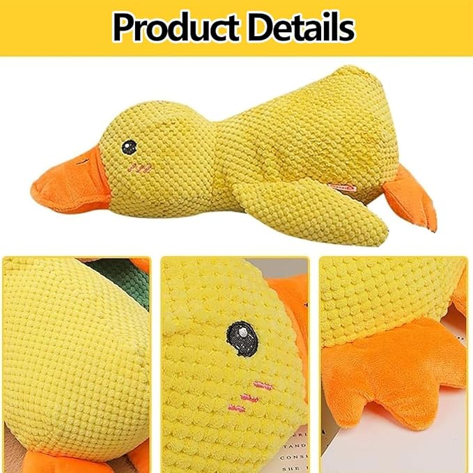 Anti-Destructive Pet Anxiety Relief Duck Toy, Calming Duck Toy for Dogs, Yellow Duck Dog Toy with Quack Sound, Soft Plush Stuffed Calming Duck Pillow for Puppy Keep Busy (L)