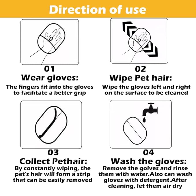 2 Pack Electrostatic Pet Hair Removal Gloves, Upgraded Five Finger Pet Hair Remover Gloves, Reusable Dogs and Cats Hair Cleaning Tool for Furniture Bed Sheets Couch Clothes Carpet Car Seats