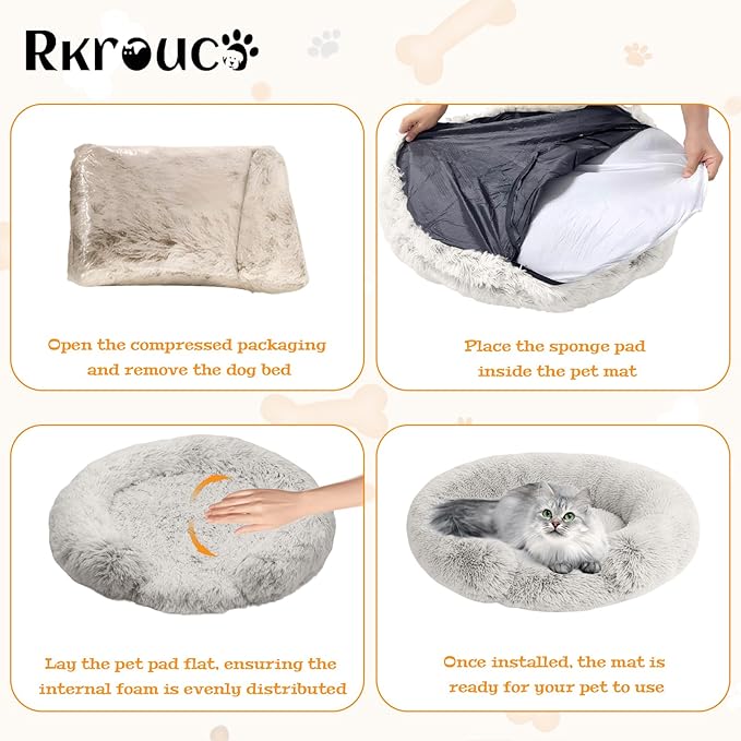 Fluffy Dog Bed Calming Donut Beds for Large Dogs Warming Round Small Medium Pet Nest Cozy Cat Mattress Indoor Washable Puppy Kennel Kittens Sleep Mat (XS, 20×20 inch, Gradient Coffee)