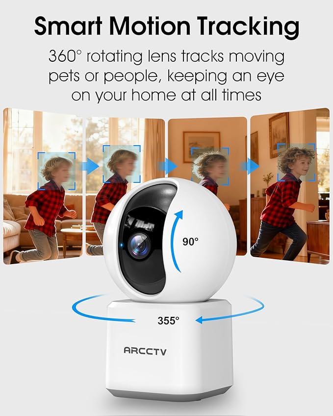 Indoor Security Camera, Camera for Home Security, 5G&2.4GHz Pet Camera with WiFi 6, Motion Tracking, 2-Way Audio, Night Vision, Cloud & SD Card Storage, Compatible with Alexa