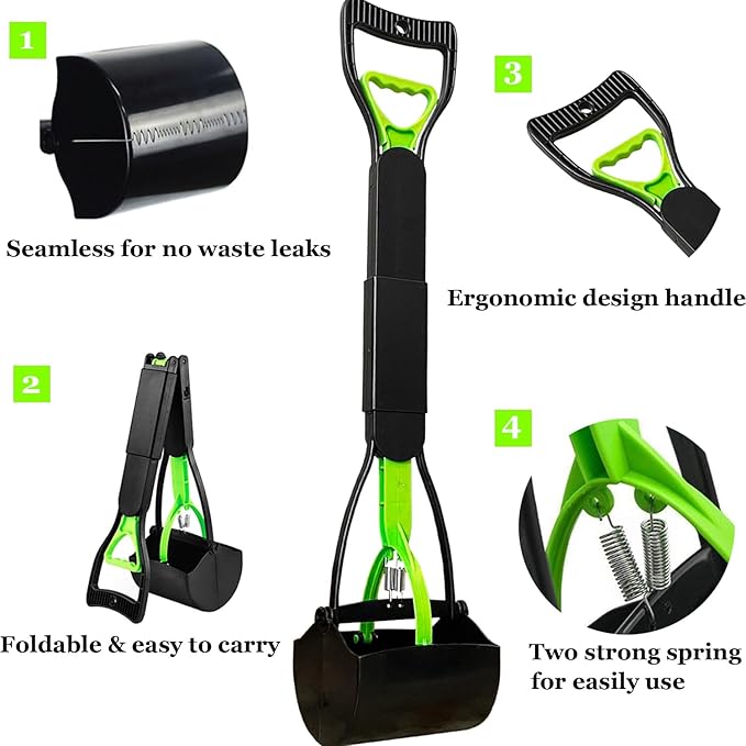 2-Pack Pooper Scooper for Large Small Dogs Heavy Duty, 28" Long Handle Poop Scoop for Yard, Grass, Gravel, Dog Poop Grabber with High Strength Material and Durable Spring
