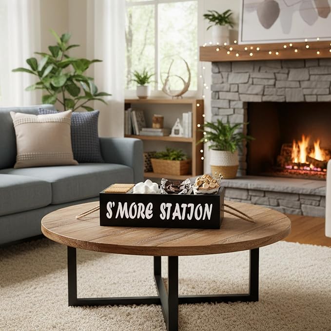 Smores Station S'mores Bar Holder,Smores Caddy, Smore Accessories Organizer, Perfect for Marshmallow Roasting Sticks, Chocolate, S'mores s Sticks, Kit Maker-Wooden
