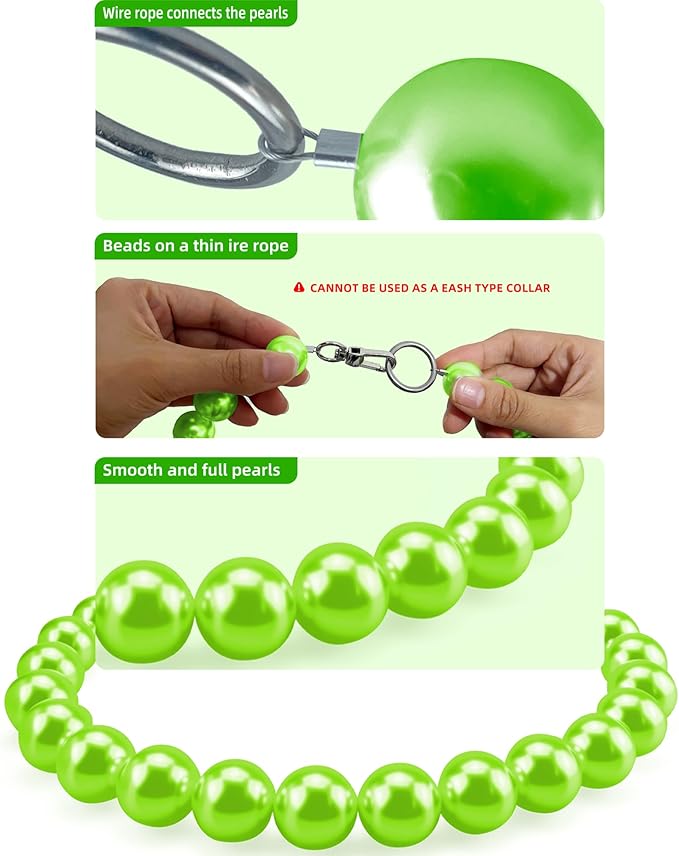 KUDES Chunky Pearl Dog Necklace (Beads 20mm),Elegant Classic Super Big Pearl Collar Necklace Accessories for Medium Large Dogs Occasions and Gatherings (Light Green, XL(Neck Girth 18.5''-20''))