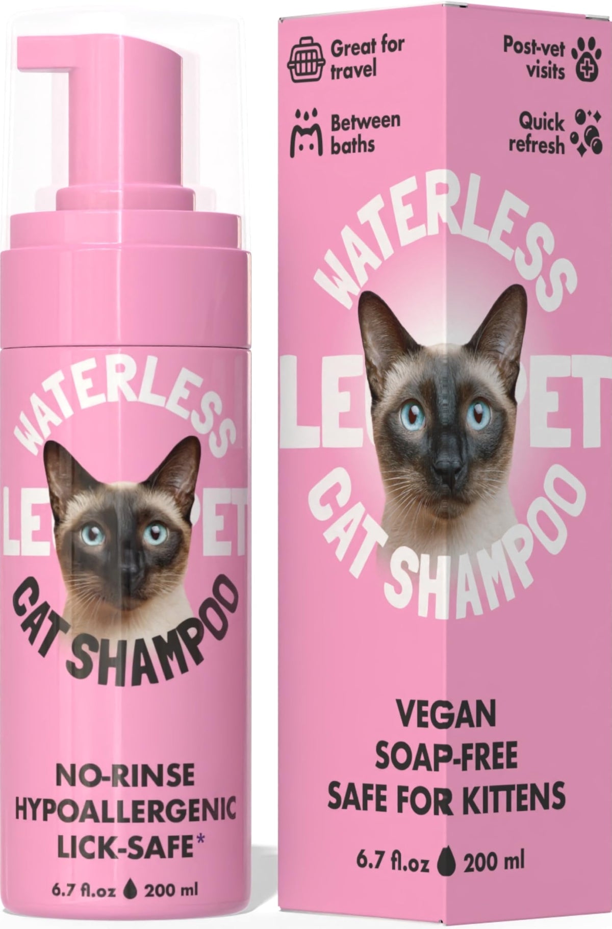 Waterless Cat Shampoo - No Rinse Dry Shampoo for Cats & Kittens, Hypoallergenic Cat Cleaning Foam, Lick-Safe Formula for Indoor Cats, Helps Neutralize Odors & Refresh Coat Between 