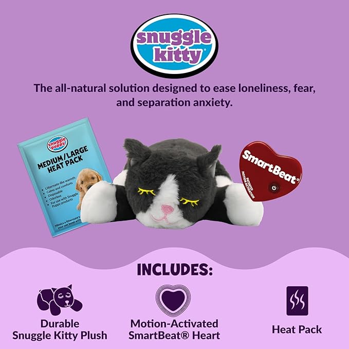 Snuggle Kitty Heartbeat Plush Cat Toy by Snuggle Puppy - Cat Calming Toy and Anxiety Relief for All Breed Sizes