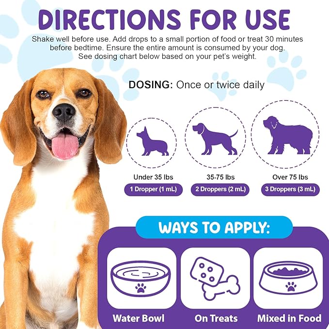 Melatonin for Dogs, Sleep Aid Drops Supports Dog Sleep, Dog Anxiety Relief, Calming Dogs & Regulates Sleep Patterns - Pet Supplies Supplement Liquid Vitamins, Bacon Flavour - 2 Fl Oz / 60ml