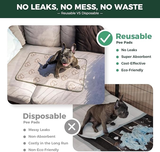 FXW Washable Pee Pads for Dogs, Puppy Pads with Super Absorbent, Specifically Designed for 42inch Cages, 27" x 41" Rectangle, Khaki, 1 Pack