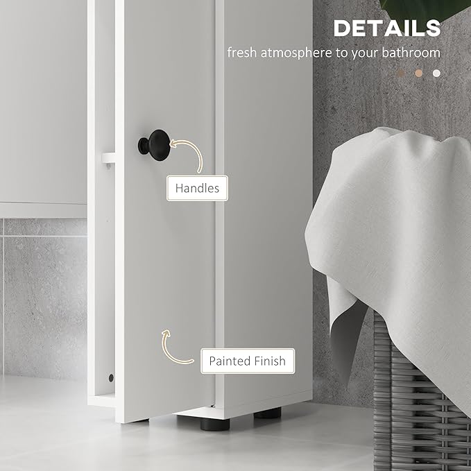 kleankin 71" Tall Bathroom Storage Cabinet, Narrow Freestanding Toilet Paper Cabinet with Open Shelves, 2 Door Cabinets, Adjustable Shelves for Kitchen, Hallway, Living Room, White