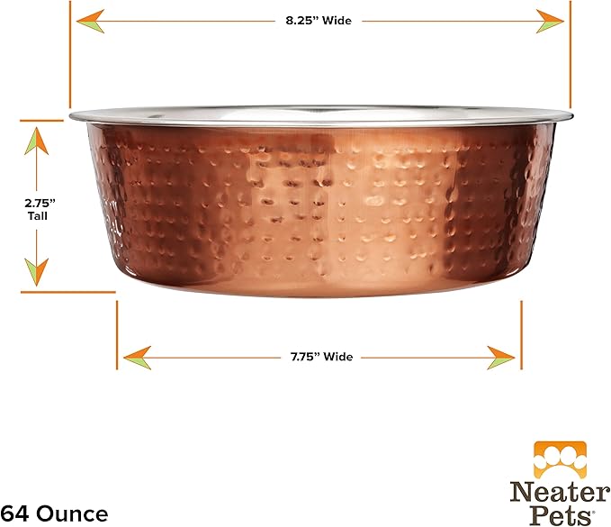 Neater Pet Brands Hammered Decorative Designer Bowls - Luxury Style Premium Dog and Cat Dishes (Large, Copper)