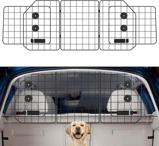 OUSHENG Car Dog Barrier for SUV, Adjustable Pet Divider Gate for Trunk Cargo Area, Universal-Fit Back Seat Heavy-Duty Wire Mesh Dogs Separator Guard Net, Vehicles Safety Travel Accessories