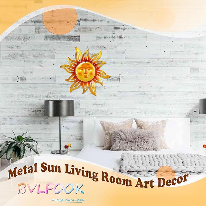 Metal Sun Outdoor Wall Art Decor Large 19 Inch, Hanging for Indoor Outdoor Patio Garden Fence Deck Yard Pool Wall Sculpture Decoration for Living Room Bedroom Colorful Unique
