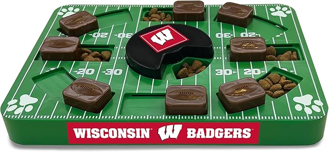 NCAA Puzzle Toy Slow Feeder, Puzzle Treat Dog Toy, Interactive Dog Treat Toy, Dog Puzzle Feeding Slow Toy (Wisconsin Badgers)