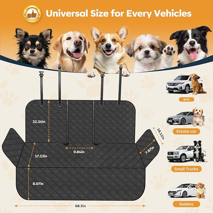 Dog Car Seat Cover for Back Seat,New Upgraded Thickened Dog Car Seat Cover,Waterproof and Wear-Resistant Bench Back Seat Cover with Non-Slip Pad,Universal Size Fits Cars（Black