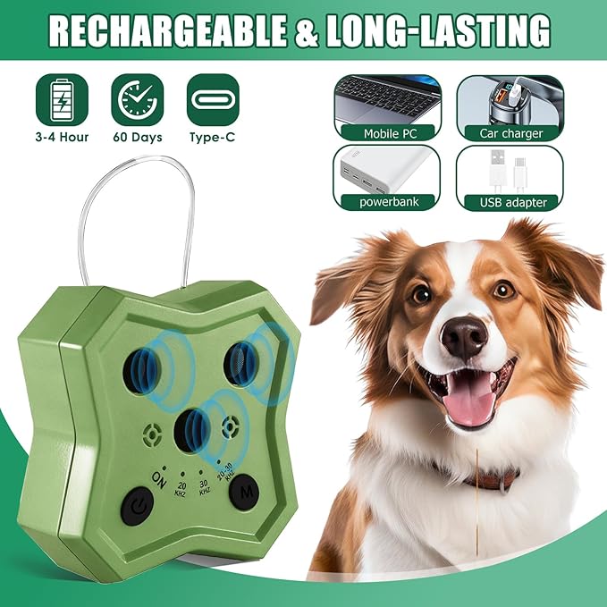 Anti Barking Device for Dogs: Ultrasonic Dog Bark Deterrent Devices with 3 Training Modes 50 FT | Dog Barking Silencer Bark Box for Indoor Outdoor | Stop Barking Control Device for Dogs (Green)