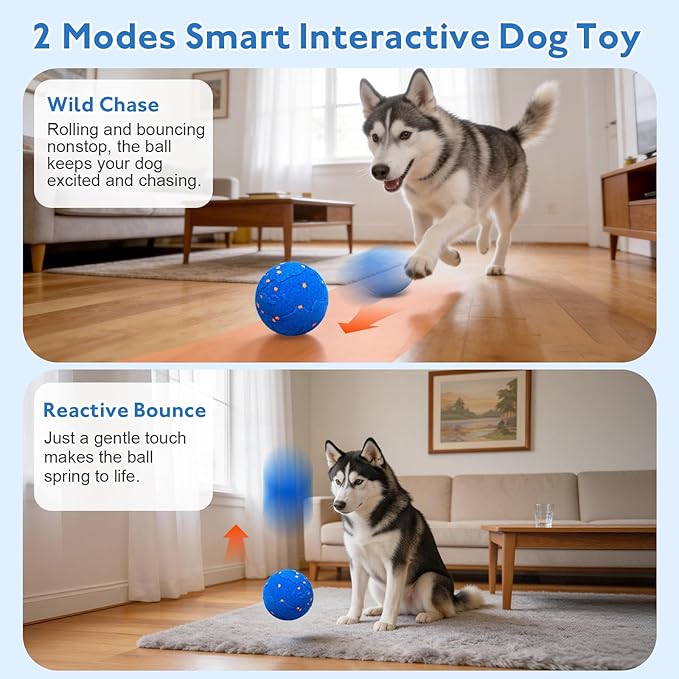 Blue Interactive Dog Toy, Pet Ball Toys Automatic Moving Bouncing and Rotating, Interactive Cat Toy for Indoor Cats,