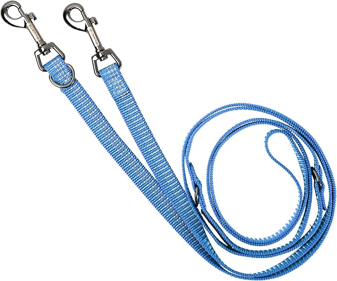 Blue-9 Reflective Multi-Function Dog Leash, Double Attachment Adjustable Lead for Obedience Training and Running, 6 Feet, Made in The USA, Small/Medium, Blue