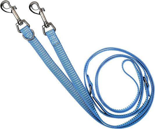 Blue-9 Reflective Multi-Function Dog Leash, Double Attachment Adjustable Lead for Obedience Training and Running, 6 Feet, Made in The USA, Small/Medium, Blue