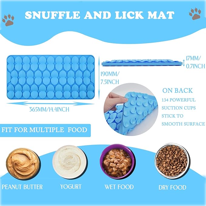 Silicone Snuffle Mat for Dogs Slow Feeder Lick Mat with Suction Cups Dogs Sniff Mat Dogs & Cats Entertainment Toys for Boredom(Blue)