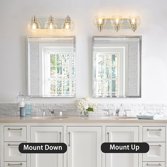 Tuscarora Bathroom Light Fixtures, Brushed Nickel Vanity Light 3 Light Bathroom Vanity Light with Clear Glass Shade,Lighting Fixtures for Mirror