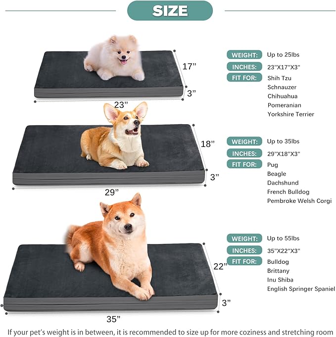 Waterproof Dog Bed Medium Small Size Dog, Orthopedic Washable Crate Pad 29 inch, Foam Pet Bed with Removable Cover Reversible, Anti-Slip Bottom Kennel Pad, 29"x18", Dark Gray