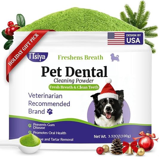 Dog Teeth Cleaning Powder, Pet Dental Powder -Dental Care, Dogs Breath Freshener with Probiotics for Tartar & Reduces Plaque & Bad Breath Teeth Cleaning for Small, Medium, Large Dogs 100g