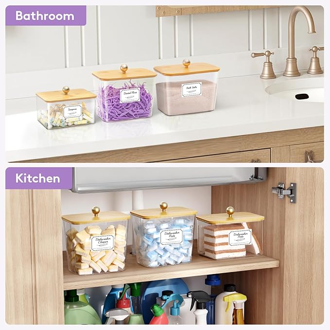 Lifewit Laundry Pods Container with Lid, Dryer Sheet Holder, Room Organization Storage for Coffee Pods Kcup Washing Powder, Scent Booster Beads, 2600 +2000ml/0.53+0.7gal，Natural,3 Pcs