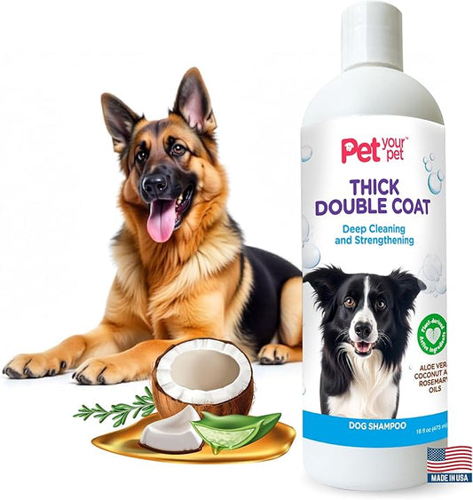 Natural Dog Shampoo for Thick Coats – Deep Cleaning Wash with Aloe, Coconut & Rosemary Oil – Deodorizing for Golden Retrievers, Huskies & German Shepherds – 16 oz