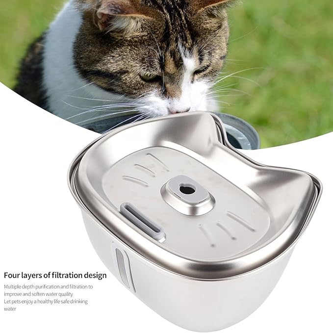 Cat Fountain 3L Stainless Steel Cat Water Fountain Automatic Water Circulation Filtered Water Feeder Pet Water Dispenser for Cats and Small Dogs Pet Water Dispenser