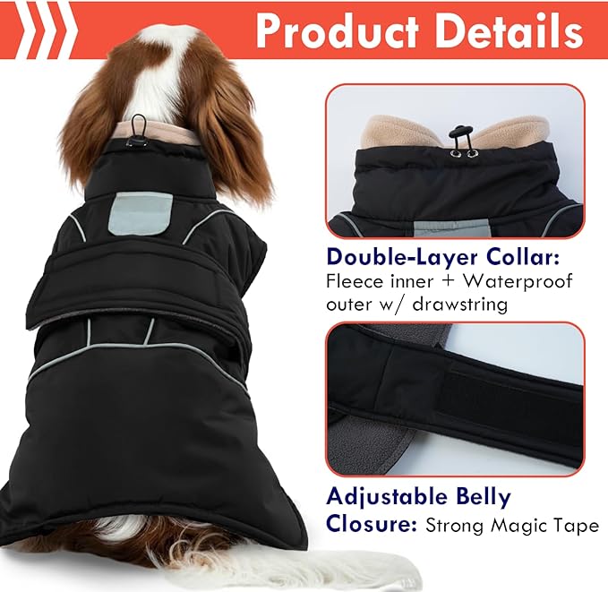 Black Dog Coat Soft Pet Sweater for Cold Weather Warm Pet Winter Coat with Leash Hole Waterproof Dogs Jacket with Fleece Lined Thick Pets Clothes with Windproof Puffer Coats for Medium Dogs
