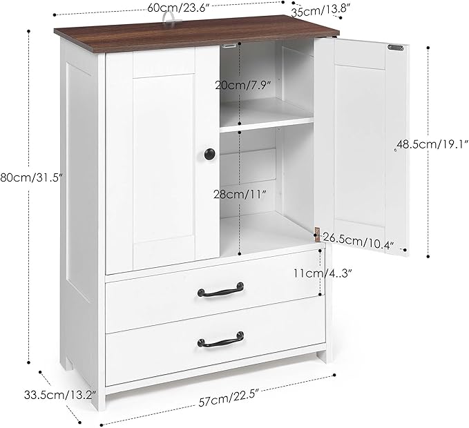 Pet Feeding Station with Storage Cabinet - Dog Food Organizer with Pull-Out Drawers, Adjustable Height Bowls & 3 Hooks - 23.6” Pet Storage Cabinet for Dogs & Cats