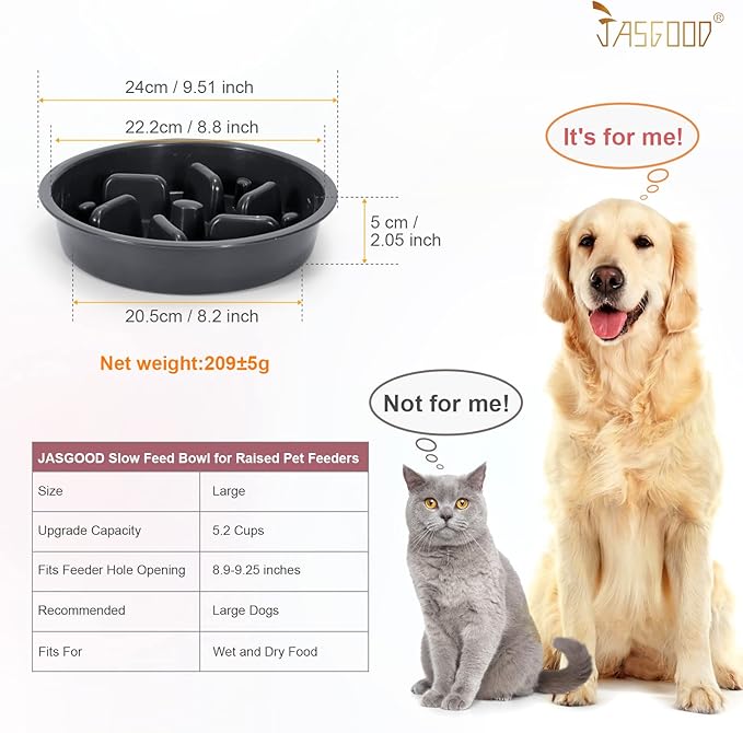 JASGOOD Largr Dog Slow Feeder Bowl - Reduce Slip Puzzle Bowl for Elevated Diners - Dark Gray, Fit Opening 8.9"-9.25" (Pack of 2)