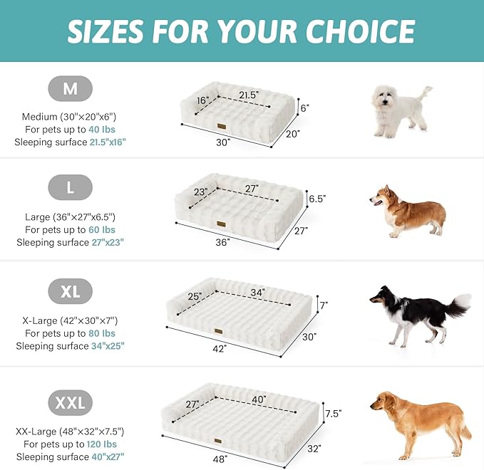 Faux Fur Orthopedic Dog Bed, Large Dog Bed, Supportive Foam Pet Sofa with Waterproof Lining Cover, Washable U-Shaped Pet Couch with Anti-Slip Bottom Design, Beige XL 42x30x7 inch