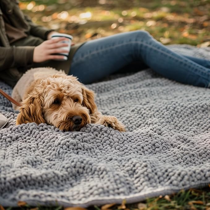 Muddy Mat® Dog Blanket - Chenille Water Absorption Blanket for Bed & Couch Cover for Dogs Washable, Anti-Slip Soft and Durable Furniture Protector for Dogs - Grey 48"x56"
