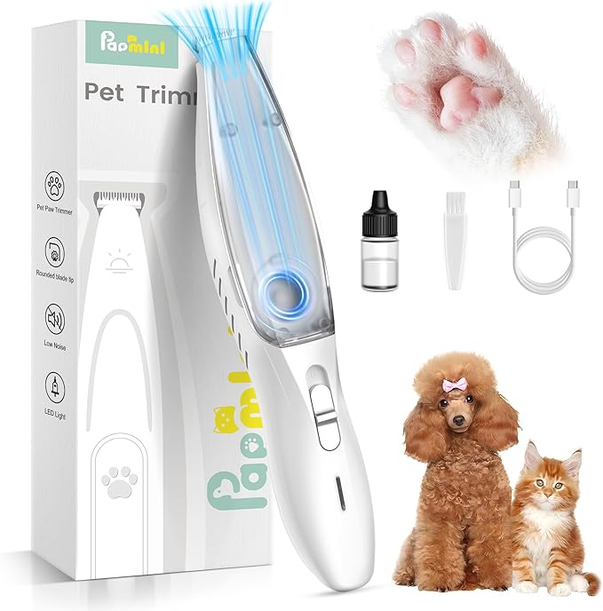 Vacuum Dog Paw Trimmer, Low Noise Paw Trimmers for Dog's Feet with Hair-Suction, Safety Cordless Electric Dog Clippers for Grooming, Rechargeable Cat Shaver for Paws, Ears, Face