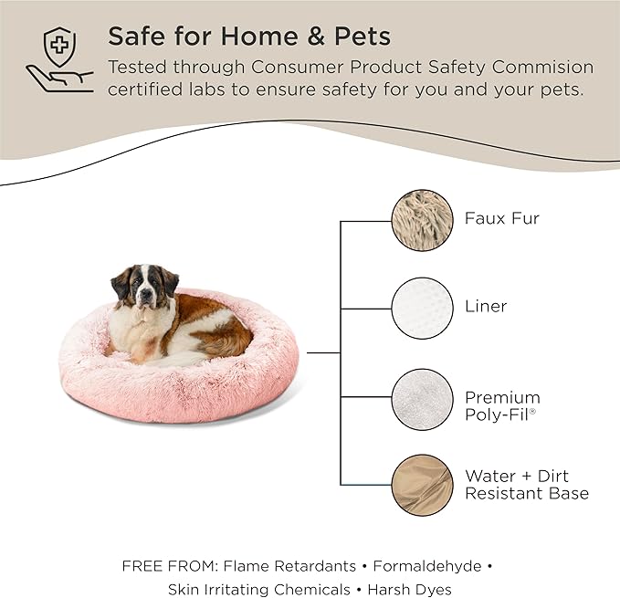 Best Friends by Sheri Original Calming Donut Dog and Cat Bed, Shag Faux Fur, Cotton Candy Pink, XL (45in x 45in) - Anxiety Relief for Pets Up to 150 lbs