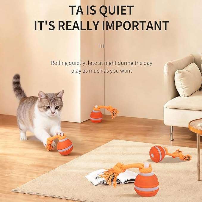 Interactive Dog & Cat Toys for Small Dogs and Indoor Cats - Automatic Moving Ball with Chirping Sound, Motion Activated Self Play Toy to Entertain Bored Pets, Durable USB-C Rechargeable (1 Blue)