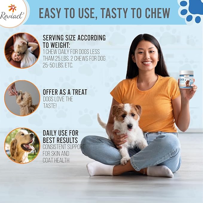 Skin and Coat Supplement for Dogs, Omega 3 Fish Oil Chews for Dogs with DHA EPA Omega 3 and Biotin, Anti Shedding Treats for Thick and Shiny Coat, 60 Beef Flavored Canine Soft Chews