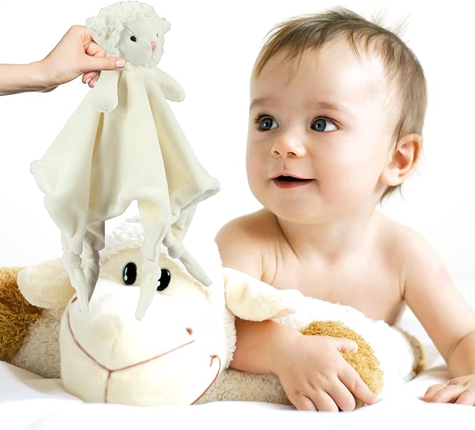 CREVENT Baby Welcome Gift Set Storage Basket with 2 Blankets+ 1 Security Blanket + 1 Taggie + 1 Gift Bag with Ribbon (Ivory)