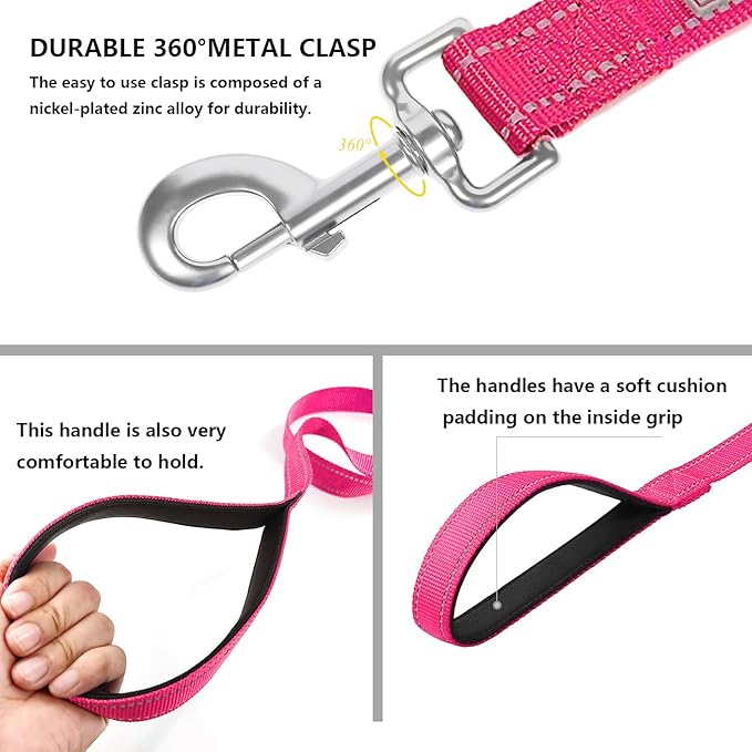 Dog Leash 6 FT Padded Handle Nylon Reflective Dogs Leashes for Medium Dogs Hot Pink