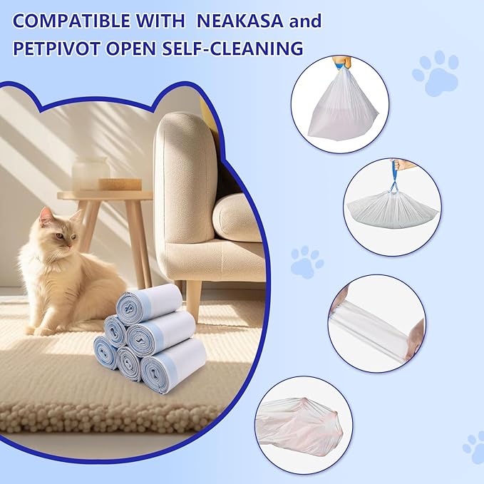 120 Count Cat Litter Box Bags for Neakasa and PetPivot Open Self-Cleaning Cat Litter Boxes, Extra Thick Heavy Duty Liners Replacement, Unscented, 27" x 13", Holds 22 lbs