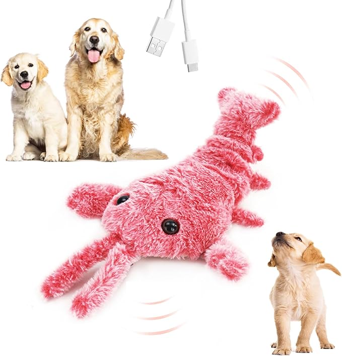 Interactive Dog Toy, 2025 Upgrade Plush Lobster Puppy Toys for Small Dogs Calming, Floppy Funny Jumping Moving Sturdy Pet Toys for Chewing Teething (Pink)