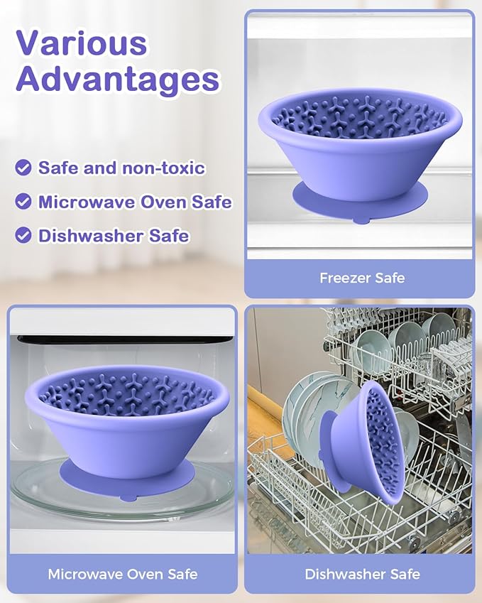 Dog Slow Feeder to Prevent Fast Eating, Dog Lick Bowl with Non-Slip Suction Base, Chew-Resistant Steel Rim & BPA-Free Silicone, Helps Extend Mealtime & Keep Dogs Calm(Purple)