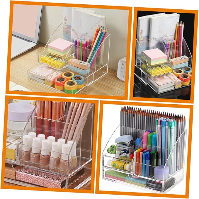 Zerodeko Compartment Storage Box Multi Acrylic Organizer for Cosmetics Stationery and Accessories Drawer Design for Office Vanity and Home Use